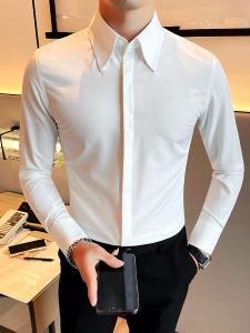 Long Sleeves Classy Drape Casual Shirt Mens Spring and Autumn Silm White Shirt Men Inner Suit Business Shirt