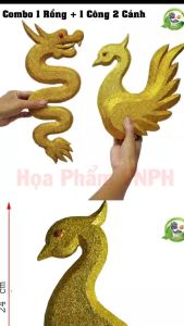Phôi Rồng Công Bằng Xốp Cách Điệu Dày 25cm Phủ Nhũ Kim Tuyến  Điêu Khắc 2 Mặt Trang Trí Tháp Oản Mâm Hoa Quả Bánh Kẹo Nước Ngọt Thích Hợp Làm Đồ Thủ Công DIY Decor