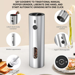 Rechargeable Automatic Pepper Grinder Salt And Pepper Mill Adjustable Coarseness Spice Grinder with LED Light for Kitchen
