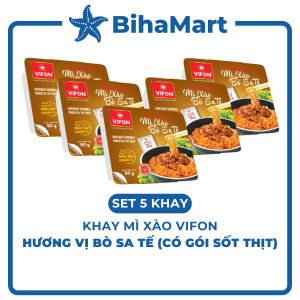 [SET 5 KHAY] - VIFON - Mì khay Vifon xào vị Bò Sa tế (CÓ GÓI SỐT THỊT) - (90g/khay) - Mì Bò Sa tế khay xào Vifon Mì khay ăn liền Vifon vị Bò Sa tế Vifon khay mì xào Bò Sa tế.