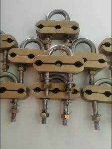 U Bolt Klem Kelelawar / Clamp Ground Rod 3 Way / Jalur Kabel Lubang Oval 7- 10mm Kuningan
