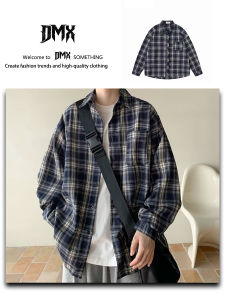 เสื้อเชิ้ตแขนยาวลายสก็อตย้อนยุคสไตล์สตรีทสำหรับผู้ชาย ทรงหลวม ไซส์ใหญ่ เสื้อเชิ้ตคอกลมแบบลำลองสำหรับคู่รัก เสื้อคลุมกันหนาว