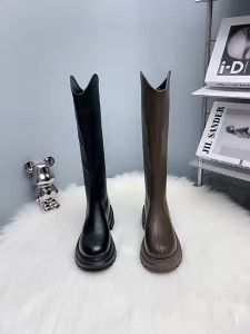 Leather Boots Thick Bottom Increased Knight Boots Horseshoe High Heel Motorbike Boots Ins Tide