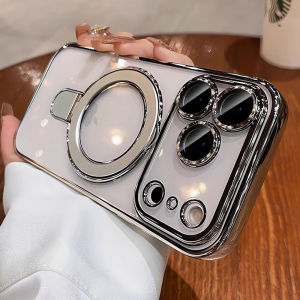 For Magsafe Magnetic Bracket Phone Case for IPhone Air 17 16 15 Plus 14 13 12 11 Pro Max Ring Stand Holder Clear Acrylic Cover
