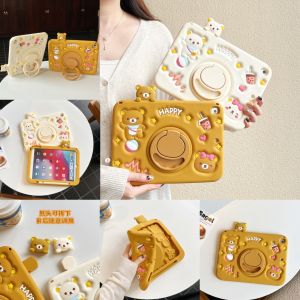For Apple iPad Pro Air 11 M2 M3 M4 11th 10th 9th 8th 7th 10.9"10.2" 5th 6th Air Pro 5th 4th 3rd 9.7" 10.9" 10.5" 11.0" 2025 Tablet Kids Cute Little Bear Safe Silicone Contraction Bracket Pen Slot Case Cove