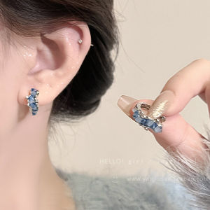 Dreamy Ocean Blue Crystal Earrings Luxury Elegant High-End Feel Alloy Geometric Shape Womens Fashion Jewelry Ear Rings