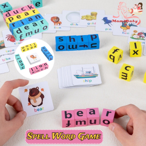 Fun English Word Spelling Game Wooden Letter Cube Toy Kids Montessori Education Toy Gift