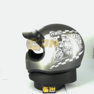 Helm Cakil HBC Rust Dust Grey Doff + FREE GOOGLE | Helm Retro | Full Face | Jual Helm