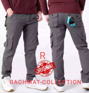 Celana panjang kargo polos/Cargo panjang pria