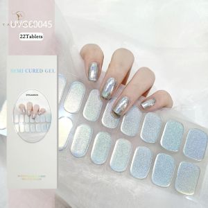 22Tips UV Semi-cured Gel Nail Wraps Press on Nail Gold Foil Stickers The Headlight Becomes Hard and Fully Covers Nail Patches