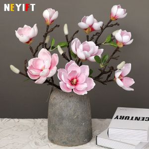 High Quality 70cm Magnolia Real Touch Bouquet For Floral 3 Heads PU Artificial Flower Arrangement Wedding Home Living Decor