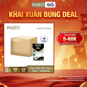 Thùng 6 lốc Khăn Giấy Lau Mặt Paseo Hypo-allergic Xoxo Cao Cấp 95 Tờ 3 Lớp Mềm Mịn - Phù Hợp Kể Cả Da Nhạy Cảm