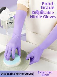GUOQI | Durable Disposable Long Waterproof Nitrile Gloves for Kitchen Cleaning
