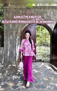 Lam Gấm 3 Nút Sò phối Quần Lụa Latin  áo có khóa kéo quần lưng chun phom 45-65kg