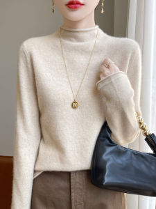 2026 Pure Color Cashmere Sweater Womens Knitted Loose Fashionable Half High Collar Cuffed Bottom Woolen Base Layer Top