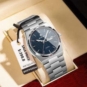 POEDAGAR Fashion Business Man Watch Stainless Steel Date Week Men Wristwatch Waterproof Luminous Luxury Quartz Mens Watches+Box