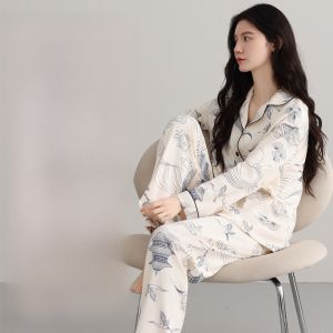 Miiow | Pure Cotton Long Sleeve Womens Sleepwear Set With Chest Pad Autumn Winter Outwear Home Clothes Cat Person MiiOW Brand