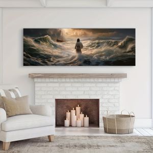 1pc Jesus Walking on Water Canvas Art Print - Frameless Transverse Orientation Classic Religious Christian Wall Decor Inspira