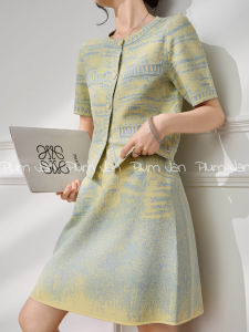 Plum Jan Summer 2025 Knitted Short Sleeve A-Line Skirt Set Fashionable Two-Piece Ensemble for Women Ages 25-35 round Neck Polyester Blend