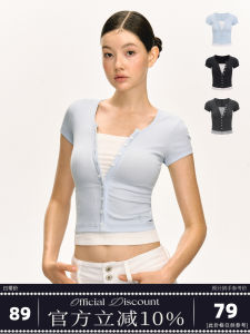 Ariseism American Retro Short Sleeve Slim Fit Womens T-shirt Summer New Style Street Fashion Pure Color Outerwear Top