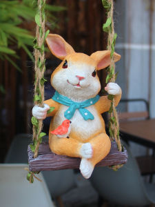 Outdoor Hanging Decorative Rabbit Swing Tree Animal Pendants Home Decor Garden Art Balcony Courtyard Creative Resin Handmade Gifts