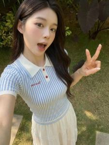 SHUQINGLAI | Polo Collar Knitted Short Sleeve Fitting Slim Summer T-shirt