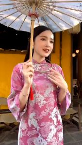 Áo Dài Cách Tân Gấm Long Phụng MÂY May Sẵn Dáng Suông Cổ Cao 2 Tà Sang Trọng Qúy Phái