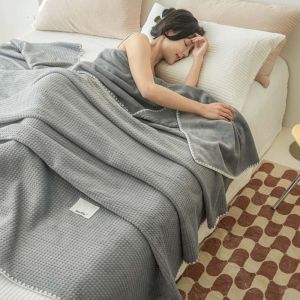 Thickened Milk Velvet Blanket Cat Man Waffle Pattern Office Nap Sofa Cover Blanket Bedding Simple Modern Style Breathable Sweat Absorbent