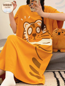 Tinikeng 2024 ใหม่ พลัสไซส์ ผู้หญิง ชุดนอน มีแผ่นรองหน้าอก ฤดูร้อน แขนสั้นความยาวปานกลาง เดรส ตั้งครรภ์ ผู้หญิง Nightgown