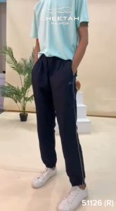 Cheetah Men Seluar Sukan Panjang Lelaki Microfiber Track Pants With Zipper Ribbed Cuff Hem and Side Stripes - 51126(R)