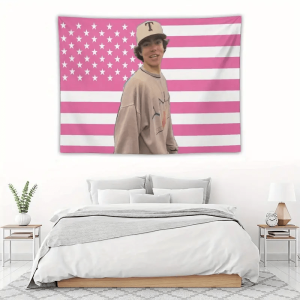 1pc Malachi Barton American Flag Wall Hanging Pink Background Star-Spangled Design Dorm Decor Suitable for Independence Day