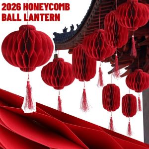 2026 Horse New Year Red Honeycomb Paper Lantern Celebrating Spring Festival Hanging Ball Lamp Creative Color Printing Circular Decor Supplies