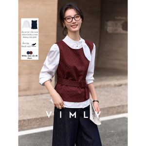 Vimly | Bộ Áo Gile Len Nữ Đốm Xanh Biển Mới Phù Hợp Mùa Xuân