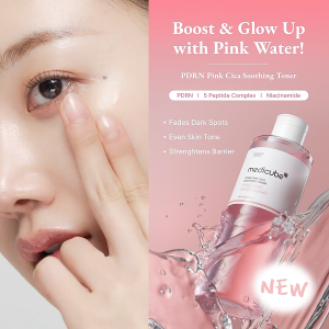 Medicube PDRN Pink Cica Soothing Toner 250ml - smooths skin tone reduces dark spots 5 types of peptide complexes