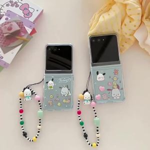 Sanrio | Ốp Trong Suốt Kawaii Sanrio Pochacco Cho Samsung Galaxy Z Flip 8/7/6/5 - Vỏ Bảo Vệ Mặt Dây Đeo Chống Sốc Chống Trầy Xước Chống Bụi Chống Trượt