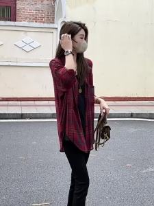 Long Sleeve Sun-Protective Check Shirt Blouse