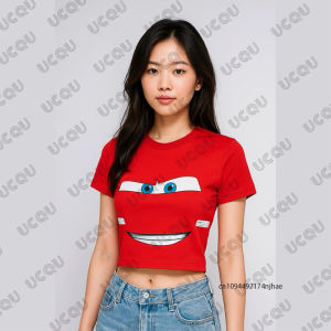 Summer New Lightning Mcqueen Print T-shirt For Women Korea Sle Short Sleeve Crop Top Streetwear Tees Vintage Casual Y2k Tops
