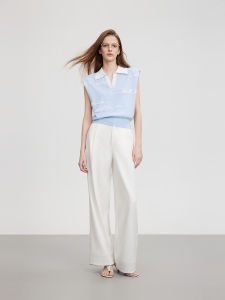 Elegant Knitted Floral Embroidery Sleeveless Top Womens T-shirt Summer New Style Fashionable Cotton Blend Slim Fit Tee