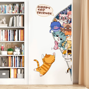 Decal Giấy Dán Tường Mèo Dễ Thương Hoạt Hình Có Keo Sẵn – Trang Trí Cánh Tủ Cửa Phòng