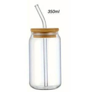 350/550ml Glass Cup with Bamboo Lids and Glass Straw 1pc Beer Shaped Drinking Glass Cute Tumbler Cup for Smoothie Boba Tea