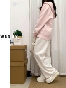 High Waist Wide Leg Floor Length Pants Wendys Pear Home Spring Autumn New Loose Trousers with Folded Design And Front Pocket
