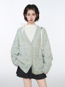 BAIDAIFEI | Áo Cardigan Dệt Kim Cổ V Tay Dài Dày