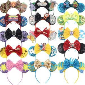 Cartoon Disney Mickey Mouse Ears Headband Kid Adult Festival Party Sequins 5" Bow Hairband Women Baby Girl Party Hair Accessorie