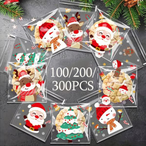 100-300pcs Christmas Candy Cookie Bags Easy To Use Disposable Self-Adhesive Cartoon Food Packaging For Party Holiday Gift Bag