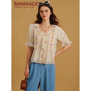 BANANA CICI | Áo Sơ Mi Dân Tộc Thêu Nếp Li V-Neck