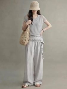 GULILI | Mock Two-Piece Stylish Knitted T-Shirt and Ruffle Shorts Set