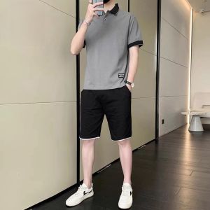 ROMON | Romon Mens Pure Cotton Summer Thin Short Sleeve POLO Shirt Ice Silk Sport Casual Set Two Piece Set Youth Cotton 100%