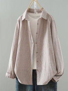 Puning Stripe Shirt Jacket Womens Fashionable Casual Top Long Sleeve Polo Collar Korean Style Commute Wind Loose Fit Outerwear