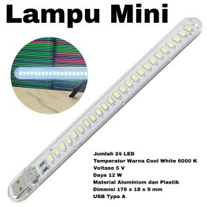 Lampu Emergency Mini LED USB Strip Portable Cool White 12W 5V