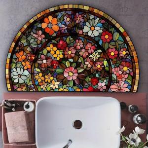 VIKAMA Colourful Flower Cluster Half Round Rug Anti Slip And Wear Resistant Bathroom Entryway Rug Ins Style Home Decoration